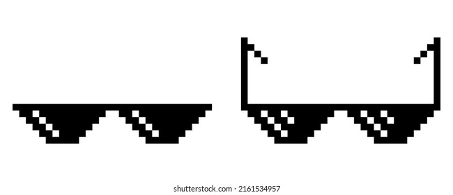 Pixel glasses vector icons. Pixel sunglasses 8 bit icon. Vector 10 EPS.