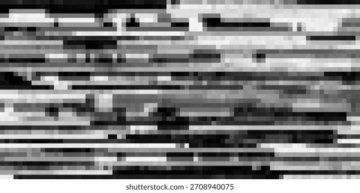 Fondo de falla de píxeles, textura de ruido digital monocromo. Partículas cuadradas blancas y negras aleatorias de patrón pixelado abstracto. Video Datos distorsionados y corruptos en el juego retro. Mosaico geométrico granulado