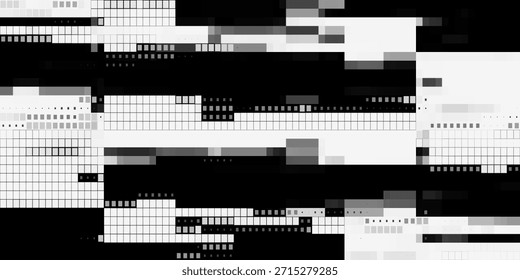 Fondo de falla de píxeles, textura de ruido digital monocromo. Partículas cuadradas blancas y negras aleatorias de patrón pixelado abstracto. Video Datos distorsionados y corruptos en el juego retro. Mosaico geométrico granulado