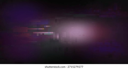 Textura de ruido de falla de píxeles con efecto de datos digitales distorsionados, fondo púrpura negro abstracto. Elementos de artefactos aleatorios en la pantalla dañada. Error de pantalla de televisión. Video Estética de juego para el diseño de ciencia ficción.