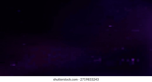 Pixel glitch noise texture with distorted digital data effect, abstract black purple background. Random artifact elements on damaged display. Tv screen error. Video game aesthetic for sci fi design.	