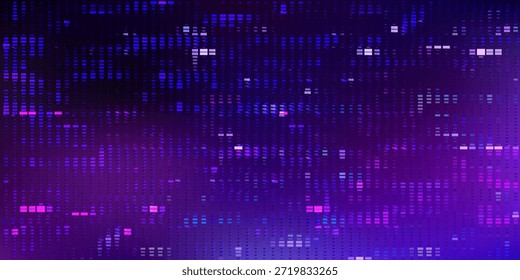 Pixel glitch Rauschtextur mit verzerrten digitalen Dateneffekt, abstrakter schwarz-violetter Hintergrund. Zufällige Artefaktelemente auf beschädigtem Display. Fernsehbildschirmfehler. Videospiel ästhetisch für Science-Fiction-Design.	