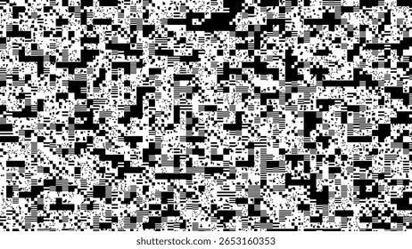 Textura del glitch del pixel con el ruido digital blanco y negro, distorsión estática, interferencia abstracta de 8 bits y fondo del error de la pantalla