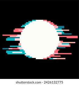 Pixel Glitch white Energy Circle on Black Background illustration 