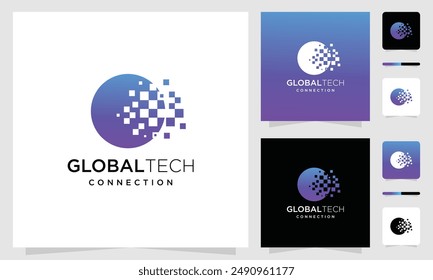 Pixel tecnología global diseño de logotipo inspirador. icono de idea global creativa digital.	