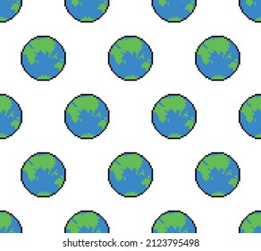 pixel Globe earth background Seamless Globe earth pixelized texture pattern vector 