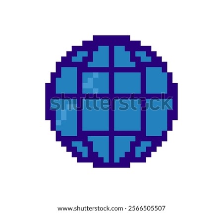 Pixel globe icon isolated on white background. 8 bit planet for y2k style design. Retro futuristic element. Globe sign in techno style. Vector illustration.