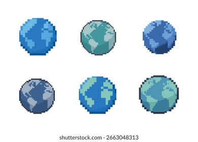 Símbolo de globo de pixel para internet ou web, ilustração de ícone de pixel para mídia social