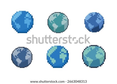 Pixel globe symbol for internet or web, pixel icon illustration for social media