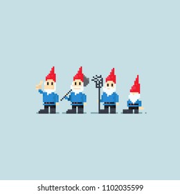 Pixel gnomes gang.8 bit character.