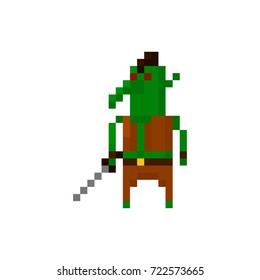 Pixel goblin with a sword. Character for games and applications