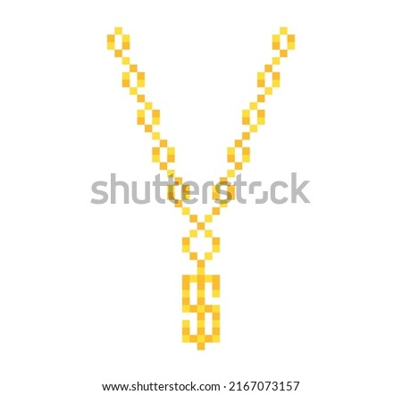 Pixel gold chain isolated on white background. Vector illustration.