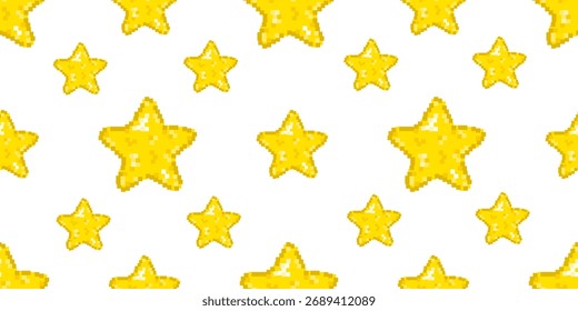 Pixel ouro vetor Estrela Padrão Sem Costura. Ilustração vetorial Pixel ouro Estrela Fundo sem emenda. Perfeito Pixel retro criança que embrulha o modelo de papel. EPS 10