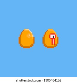 Pixel golden egg.Easter day.8bit.