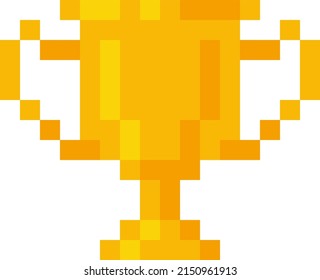 Pixel golden trophy cup. Flat cartoon style. Vector illustration.