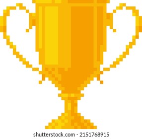 Pixel golden winner cup. Flat cartoon style.