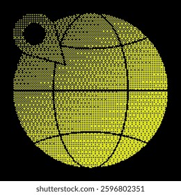 Pixel GPS point silhouette icon. Globe with checkpoint mark. Navigation on map using GPS system. Simple black and yellow vector isolated on black