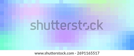 Pixel gradient background with pastel mosaic squares. Blue, pink, purple geometric blocks arranged randomly. Vector abstract grid texture. Template backdrop for modern digital media 