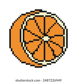 Pixel Graphic Orange. Vector illustration isolated on white background. Fruit pixelated for the pixel art game and icon for website and video game.