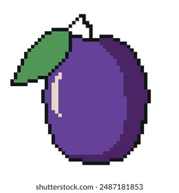 Pixel Gráfico Plum.Ilustración vectorial aislado sobre fondo blanco. Pixelado de fruta para el juego de pixel art e ícono para el Sitio web Video y