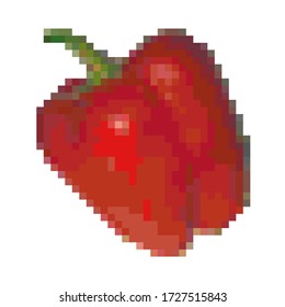 Pixel graphic red bell pepper. Fresh vegetable, healthy product. 8 bit. Vector illustration.