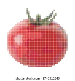 Tomate rojo gráfico de píxeles. Verdura fresca, producto sano. 8 bits. Ilustración vectorial.