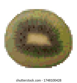 Pixel rebanada gráfica de kiwi, fruta tropical. 8 bits. Ilustración del vector