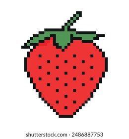 Pixel Gráfico Fresa. Ilustración vectorial aislada sobre fondo blanco. Pixel de frutas para activos de juego y patrones de punto cruzado en Ilustraciones vectoriales.