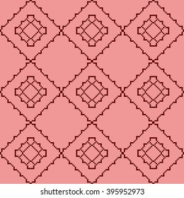 Pixel graphics. Black and red image. Intersecting geometric patterns. Vector. For web design, design presentations, textile and light industry