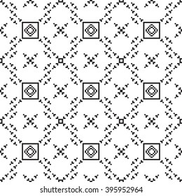 Pixel-Grafiken. Schwarz-Weiß-Bild. Wechselnde geometrische Muster. Vektorgrafik. Für Webdesign, Design-Präsentationen, Textil- und Leichtindustrie