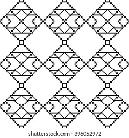 Pixel graphics. Black and white image. Intersecting geometric patterns. Vector. For web design, design presentations, textile and light industry
