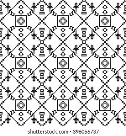 Pixel graphics. Black and white image. Intersecting geometric patterns. Vector. For web design, design presentations, textile and light industry