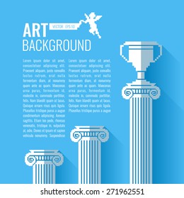 Pixel graphics. Vector background for text. Column, Cup. Illustration for design, postcard, poster.