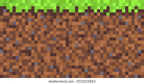 Pixel grass and ground background. Pixel colorful background, cover, wallpaper for printing. Vector