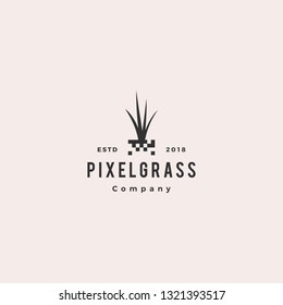 pixel grass root logo hipster retro vintage vector icon illustration
