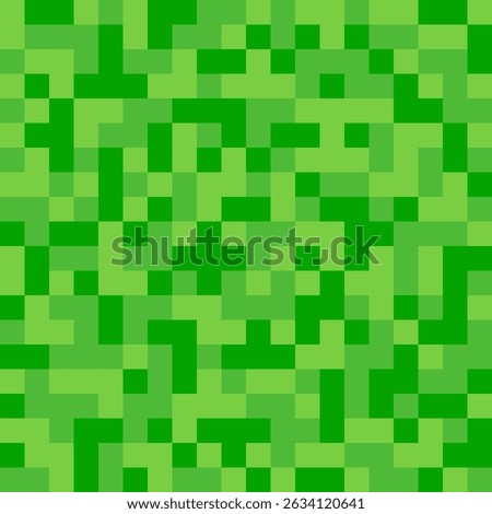 Pixel grass seamless pattern. Pixelart computer block texture. Digital green grass pattern. Game style squared background. Vector illustration isolated on white background.