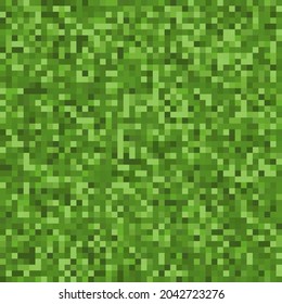 Pixel grass texture background. Green retro square grass pattern, abstract pixel landscape, 8bit game lawn wallpaper