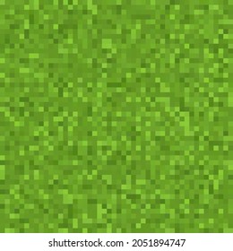 Pixel grass texture background. Green retro square grass pattern, abstract pixel landscape, 8bit game lawn wallpaper