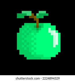 Pixel Green Gradient Apple, Fruit For 2d Video Game. Title Sprite For The Game. An Edible Item. Pixel Logo Image Highlatts. Retro Vintage Style