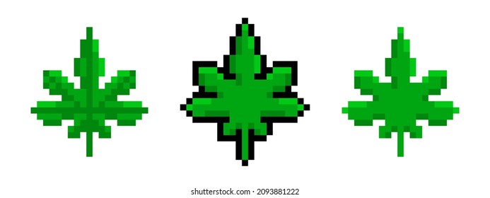 Blumenzwiebelblätter in Pixel. Pixelmarihuana mit narkotischer entspannender Wirkung Naturganja mit medizinischem Vektoreffekt