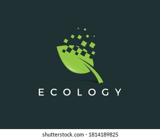 plantilla de diseños de logotipo verde de píxeles, símbolo del logotipo de la tecnología creativa