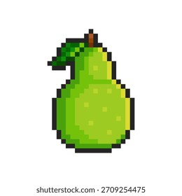 Píxel de pera verde aislado sobre fondo transparente. Insignia pixelada, activo de juego o elemento de arcade de computadora. Icono de fruta. Ilustración de comida de arte de píxeles de Vector en estilo antiguo de 16 bits.