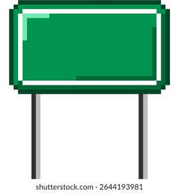 Vetor em branco de sinal de estrada verde pixel, com um estilo retro de 8 bits. Perfeito para mapas de jogos, navegação digital, direções personalizáveis ou temas de viagens vintage.