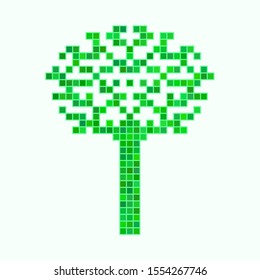 Pixel green tree silhouette isolated on white background.