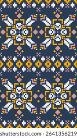 Pixel Grid Pattern for Contemporary Fabric Design Combining Abstract Repetition and Vivid Digital Color Inspired by Urban Landscapes and Futuristic Design