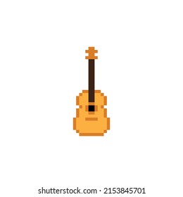 pixel Guitar  icon.  Vector pixel art Guitar  8 bit logo for game