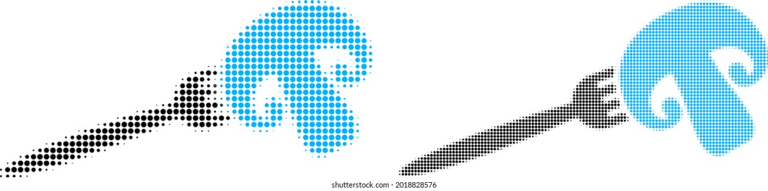 Pixel halftone champignon fork icon. Vector halftone mosaic of champignon fork icon designed from circle items.