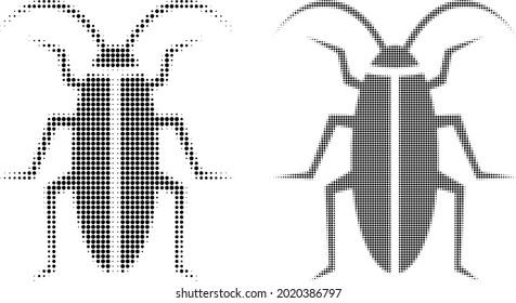 Pixel halftone cockroach icon. Vector halftone composition of cockroach icon done from circle dots.
