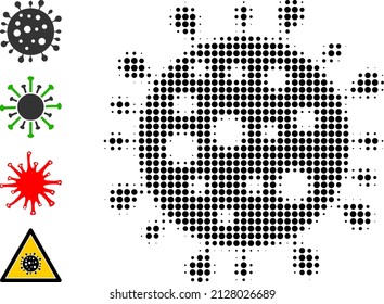 Pixel halftone coronavirus icon, and bonus icons. Vector halftone concept of coronavirus icon organized from circle points.