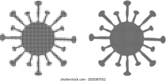 Pixel halftone coronavirus icon. Vector halftone pattern of coronavirus icon created of circle points.
